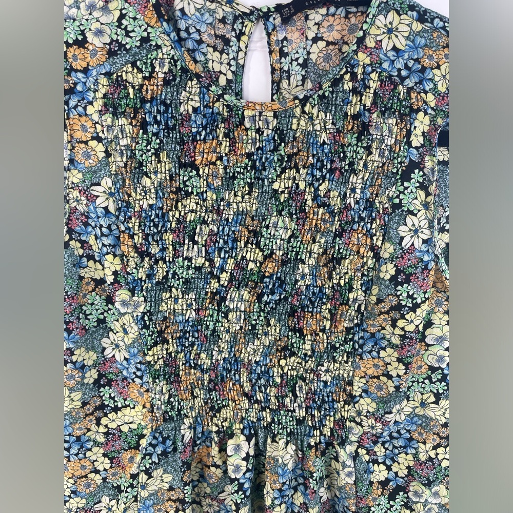 Zara Floral Sleeveless Keyhole Neck Smocked Chest Blouse S Women’s EUC - Picture 8 of 8